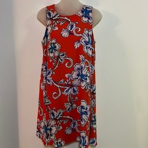 Maison Jules Floral Shift Dress Red Orange Tropical Sleeveless A-line Mini
